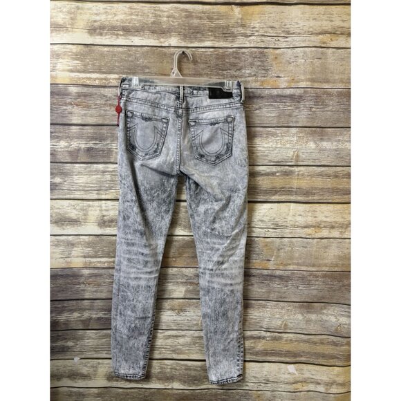 True Religion Jeans Halle Mid Rise Super Skinny Acid Wash size 27 Destroyed - Picture 5 of 6